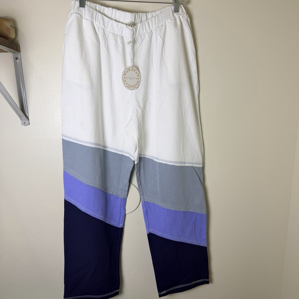 Umgee Colorblock Wide Leg Elastic Waist Pants Cotton NWT XL Boho Whimsical